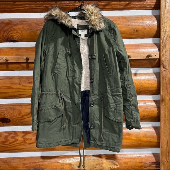 Forever 21 Olive Jacket with Faux Fur Trim - Picture 1 of 4